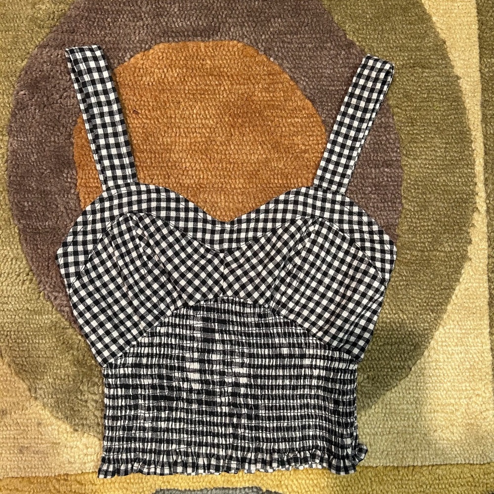 Brandy Melville Gingham Plaid Crop Tank Top Black and White Smoked One Size